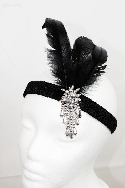 20er-Jahre Flapper-Stirnband mit Strass-Brosche & Federn